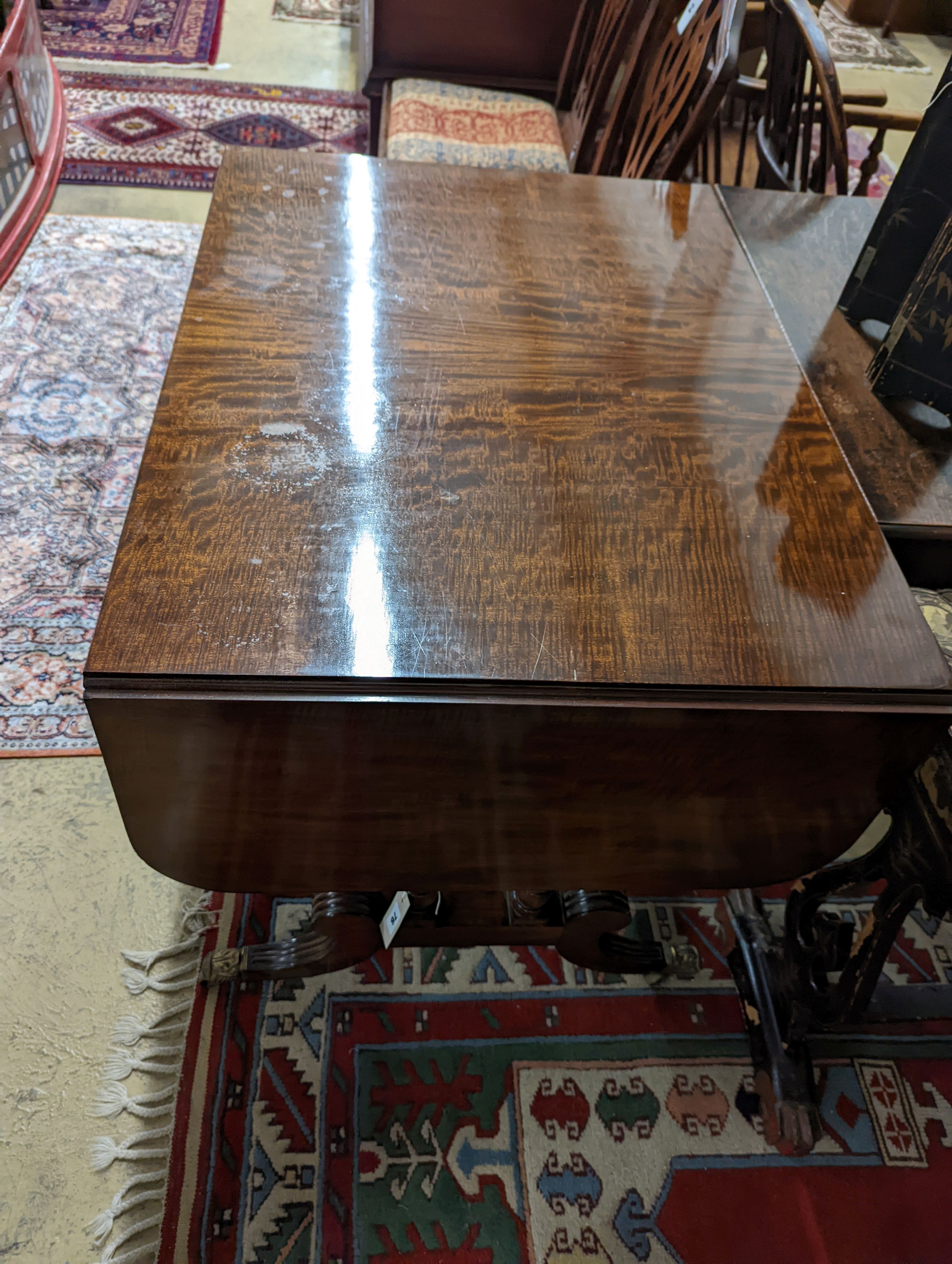 A George IV mahogany sofa table - stamped Gillows Lancaster. W-93cm, D-69cm, H-72cm.